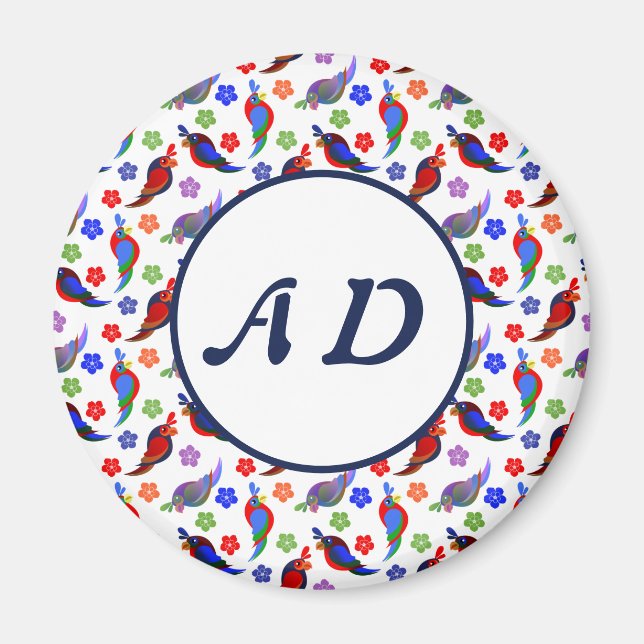 Parrots och blommor magnet (Framsidan)