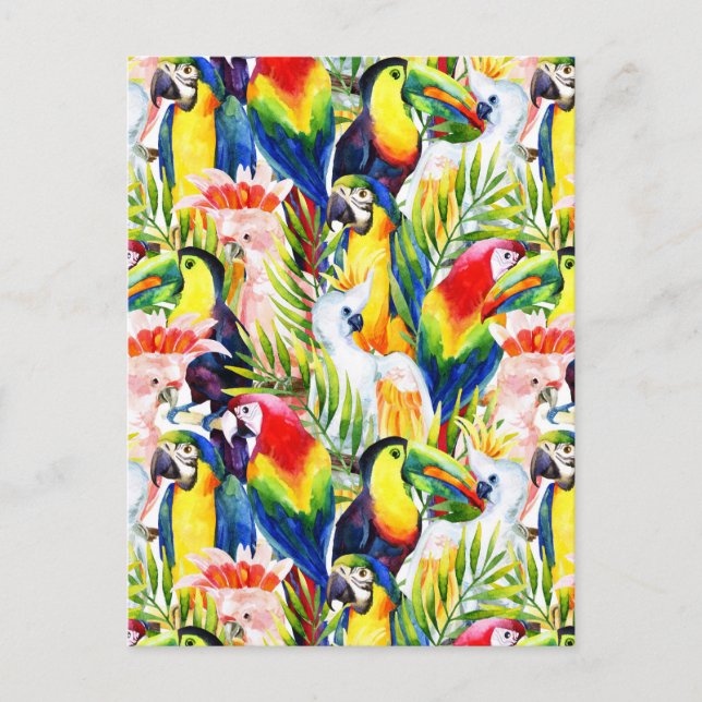 Parrots och Handflatan Löv Vykort (Framsida)