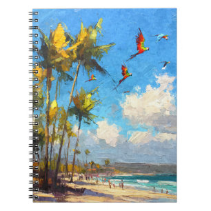 Parrots Soaring Tropical Handflatan Beach Art Anteckningsbok