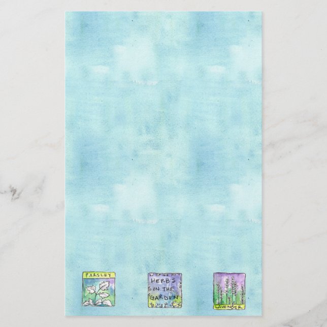 Parsley Herb Garden Illustration Blue Watercolor Brevpapper (Framsida)