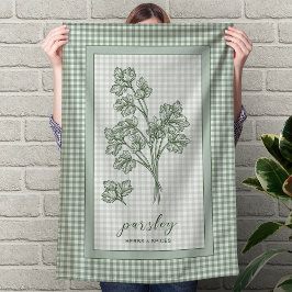 Parsley Herb Kitchen Towel – Green Gingham Border Kökshandduk