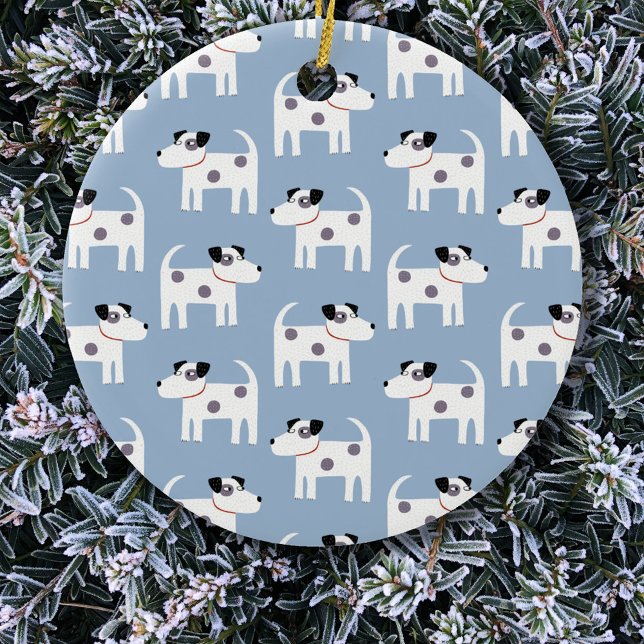 Parson Jack Russell Terrier Hundmönster Blå Julgransprydnad Keramik (Fun Parson Jack Russell Terrier dog pattern Christmas ornament)