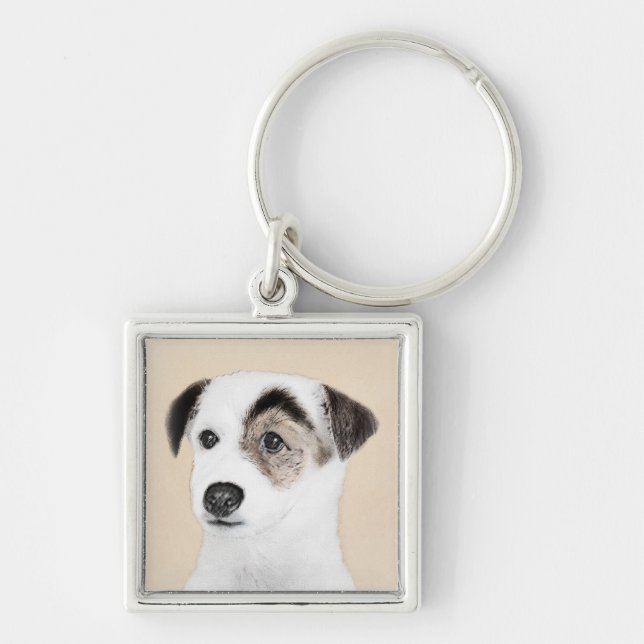 Parson Jack Russell Terrier Painting - Hund Art Fyrkantig Silverfärgad Nyckelring (Framsidan)