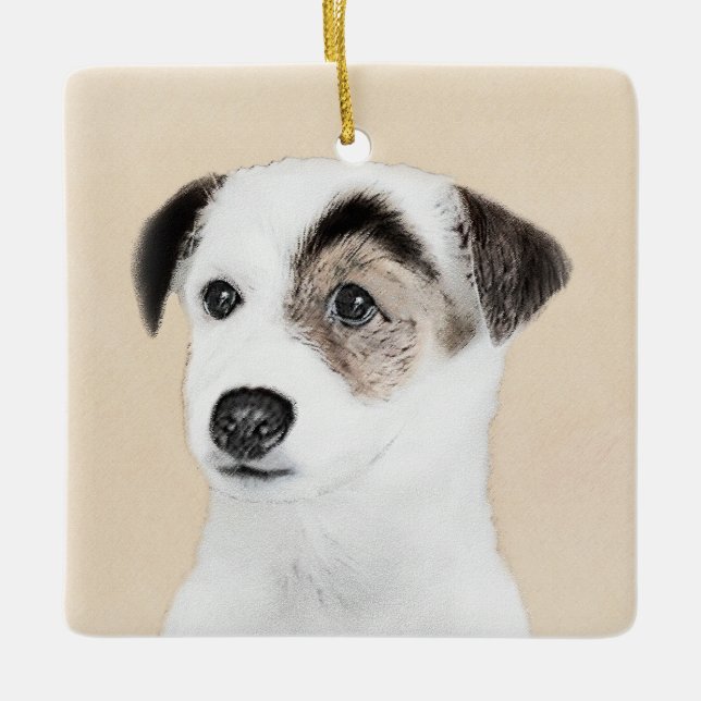 Parson Jack Russell Terrier Painting - Hund Art Julgransprydnad Keramik (Framsida)