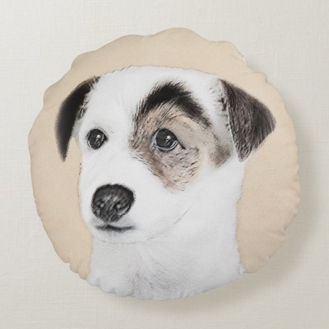 Parson Jack Russell Terrier Painting - Hund Art Rund Kudde (Baksidan)