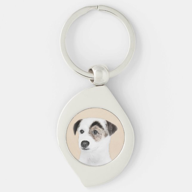 Parson Jack Russell Terrier Painting - Hund Art Swirl Silverfärgad Nyckelring (Framsidan)