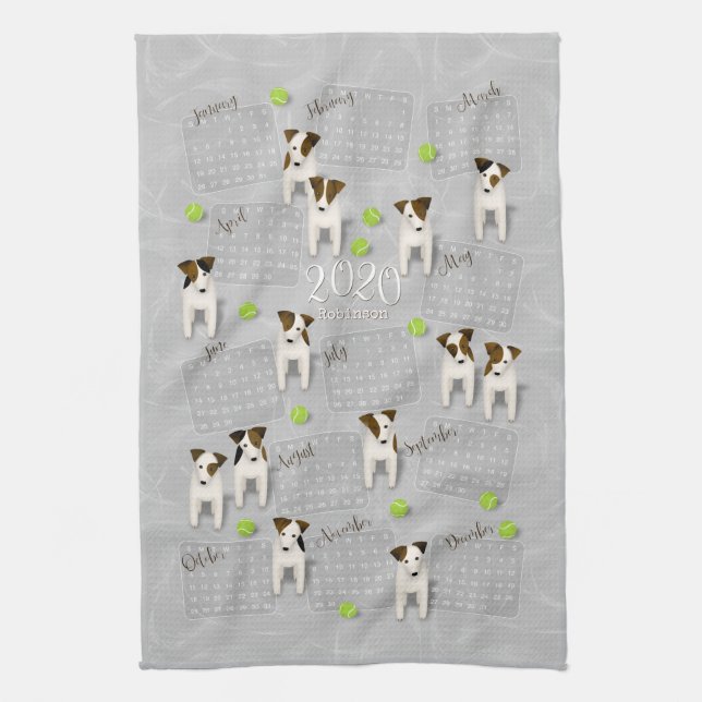 Parson Jack Russell Terriers grått 2020-kalender Kökshandduk (Vertikal)