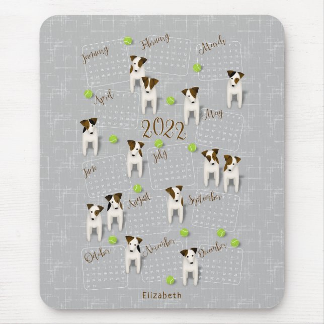 Parson Jack Russell Terriers grått 2022-kalender Musmatta (Framsidan)