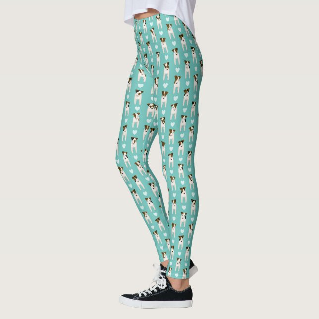 Parson Jack Russell Terriers w hearts light teal Leggings (Vänster)