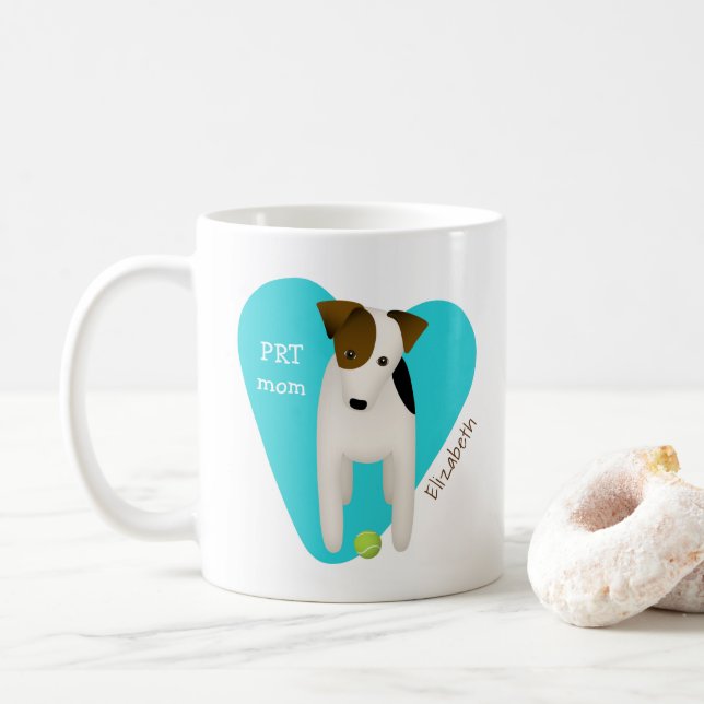 Parson Russell hund w boll PRT mamma turquise hjär Kaffemugg (Med munk)