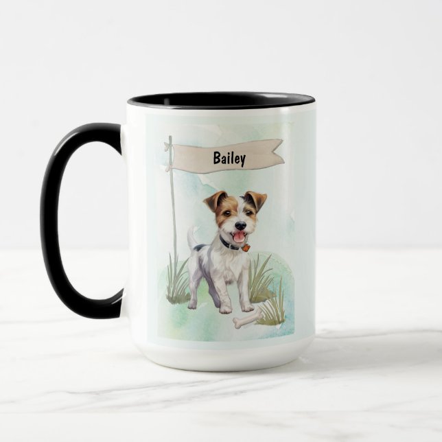 Parson Russell Terrier Akvarell Personlig Hund Mugg (Vänster)