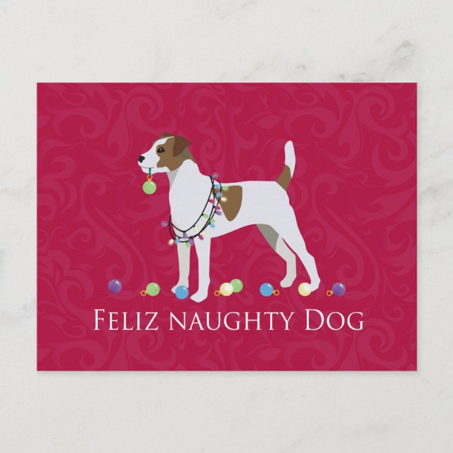 Parson Russell Terrier Feliz Naughty Hund jul Helg Vykort (Framsida)