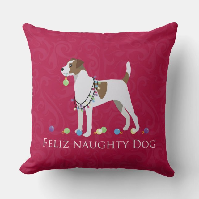 Parson Russell Terrier Feliz Naughty Hund jul Kudde (Framsida)