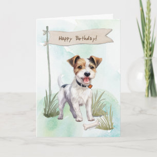 Parson Russell Terrier Hund under födelsedagsskylt Kort