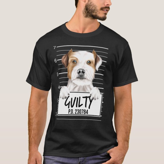 Parson Russell Terrier Mugshot Guilty Hund T Shirt (Framsida)