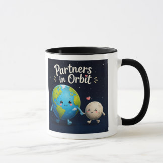 Parter i omloppsbana. Söt jord- och månillustratio Mugg