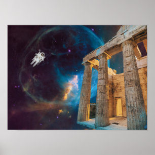 Parthenon Acropolis Greece möter rymden Poster