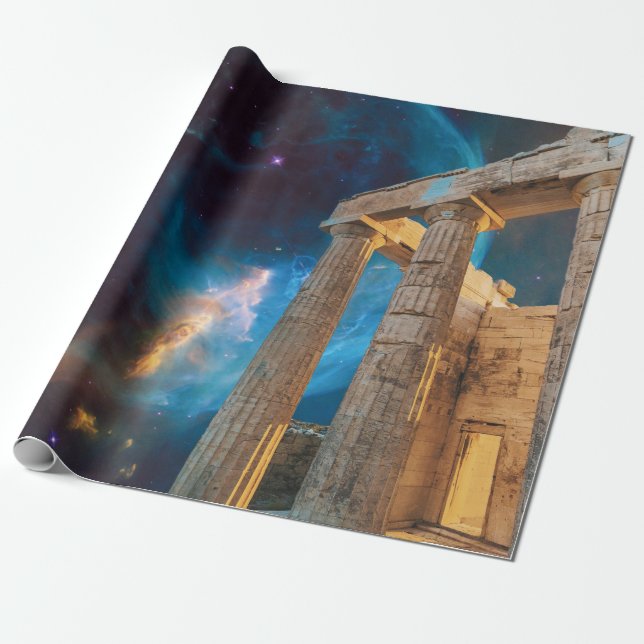 Parthenon Acropolis Greece möter rymden Presentpapper (Utrullad)