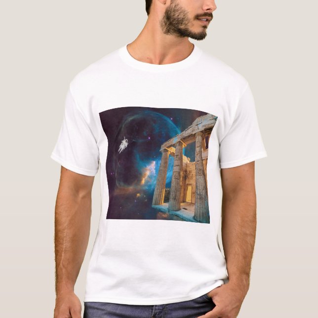 Parthenon Acropolis Greece möter rymden T Shirt (Framsida)