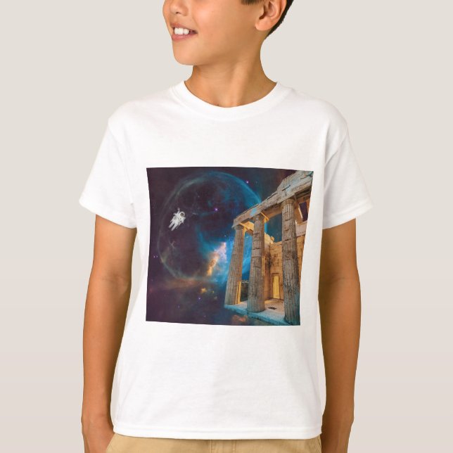 Parthenon Acropolis Greece möter rymden T Shirt (Framsida)
