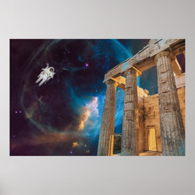 Parthenon Akropolis Grekland möter rymden Poster (Framsidan)