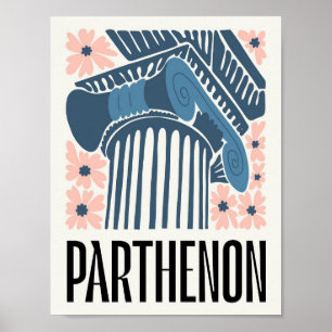 Parthenon Atens grekiska abstrakt resekonst blommi Poster