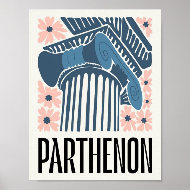 Parthenon Atens grekiska abstrakt resekonst blommi Poster (Framsidan)