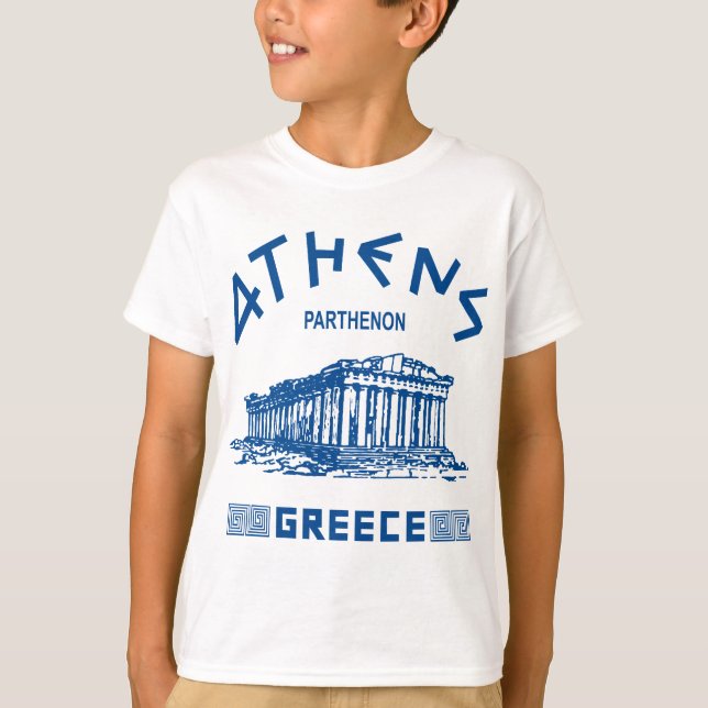 Parthenon - Athens - grek (blått) T-shirt (Framsida)