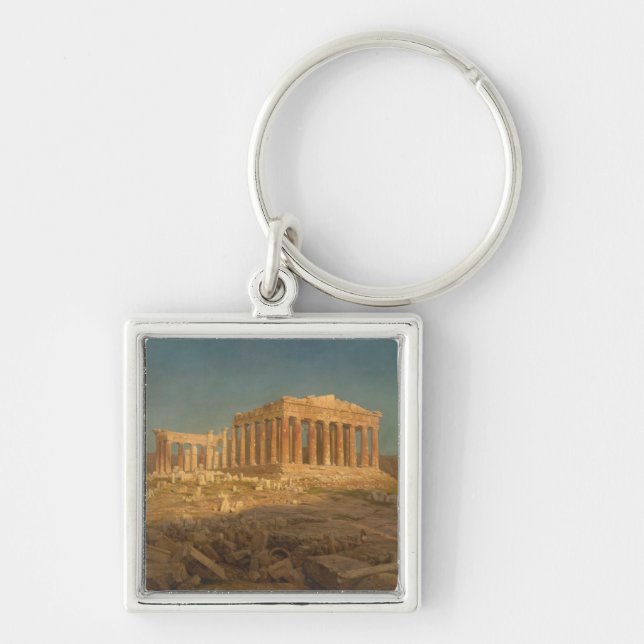 Parthenon Fyrkantig Silverfärgad Nyckelring (Framsidan)