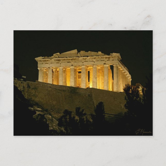 Parthenon på natten vykort (Framsida)