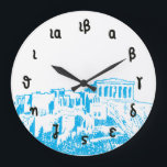 Parthenon Time - grekiska tal & acropolisen Stor Klocka<br><div class="desc">Ett trevligt tar tid på med forntida grekiska tal och en illustration av acropolisen av Athens. Om Time-ledning låter grek till dig, då, som är ditt ideal, ta tid på! Acropolisen av Athens med parthenonen som prominently presenterar på "den heliga stenen" av Grekland huvudstadstaden. Den svart färgen av illustrationen kan...</div>