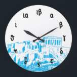 Parthenon Time - grekiska tal & acropolisen Stor Klocka<br><div class="desc">Ett trevligt tar tid på med forntida grekiska tal och en illustration av acropolisen av Athens. Om Time-ledning låter grek till dig, då, som är ditt ideal, ta tid på! Acropolisen av Athens med parthenonen som prominently presenterar på "den heliga stenen" av Grekland huvudstadstaden. Den svart färgen av illustrationen kan...</div>