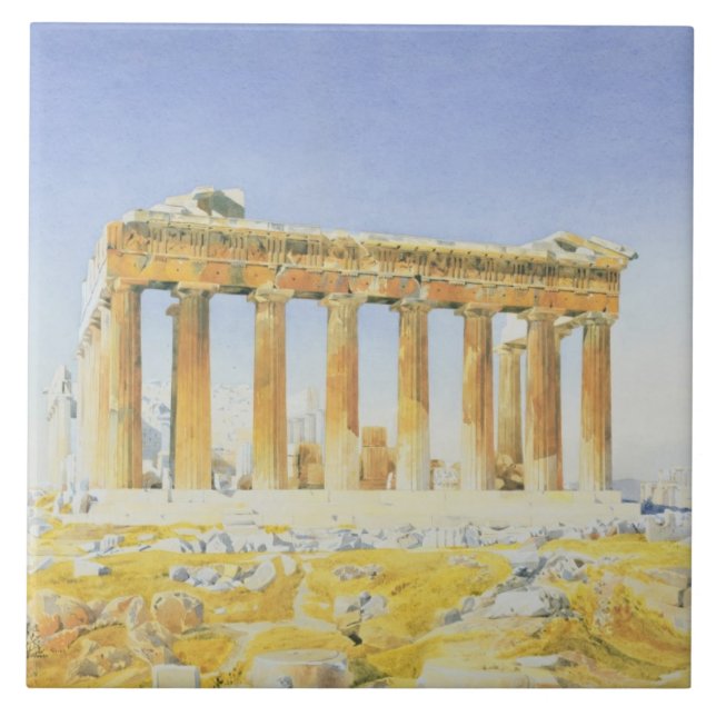 Parthenonen, c.1834 (över rita w/c på papper), kakelplatta (Framsidan)