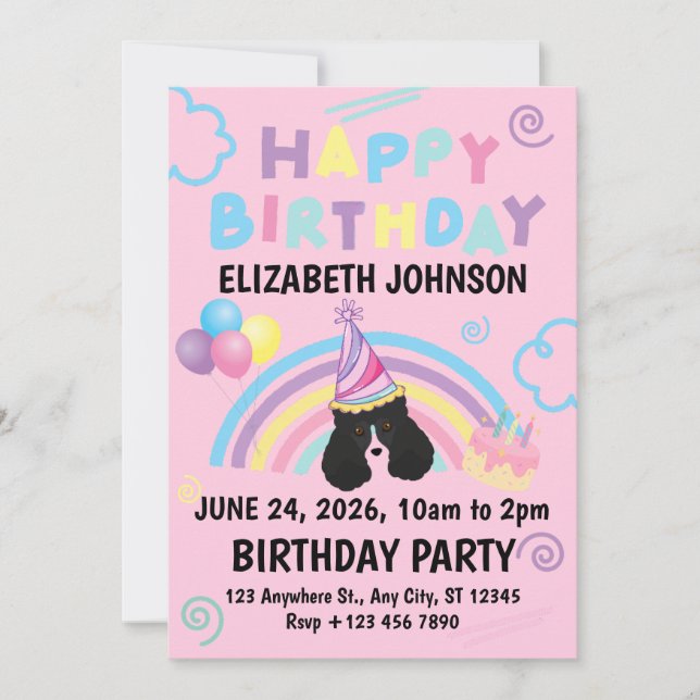 Parti Poodle Birthday Party Invitation Pink Inbjudningar (Framsida)
