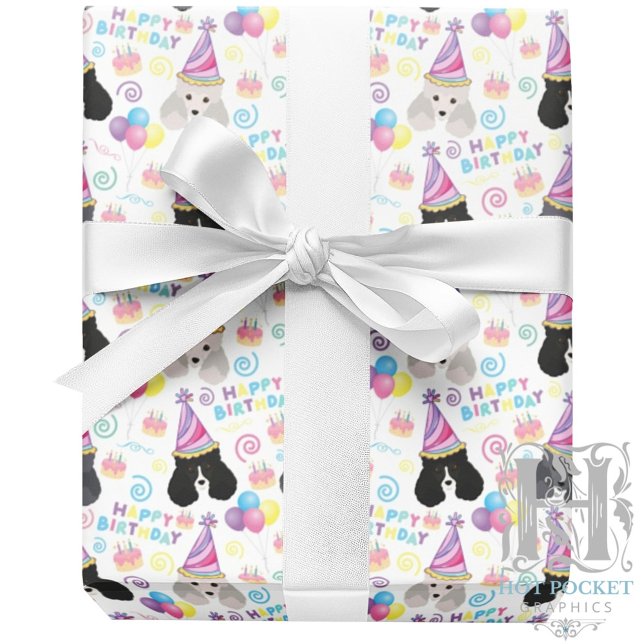 Parti Poodle Wrapping Paper in White Presentpapper (Skapare uppladdad)