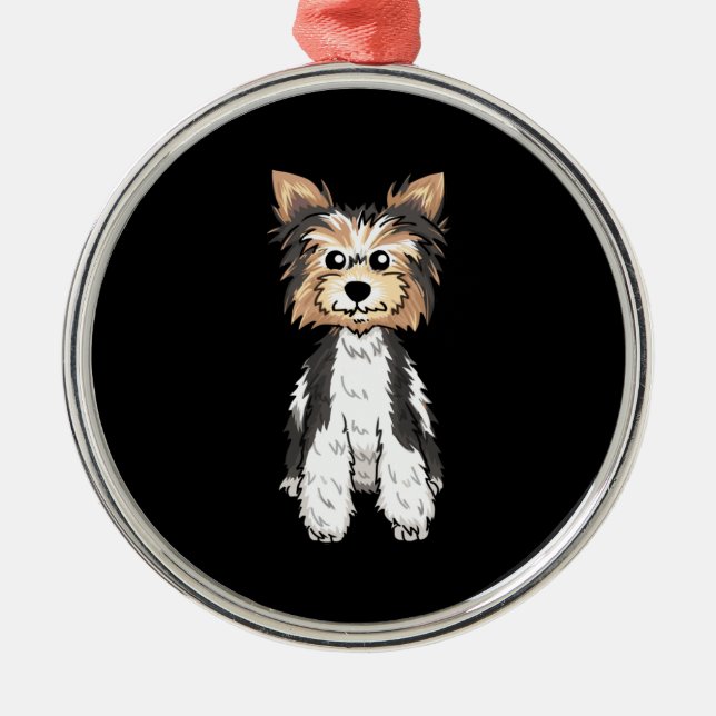 Parti Yorkie Cute Art Julgransprydnad Metall (Framsidan)