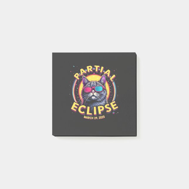Partiell Eclipse 2025 Kat Astronomy KItten Älskare Post-it Block (Framsida)