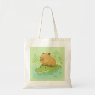 (partiellt) Chill Brown Capybara på Grönt Crokodil Tygkasse