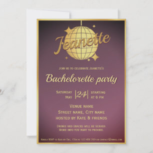 Partiet Lavender guld disco boll bachelorette Inbjudningar