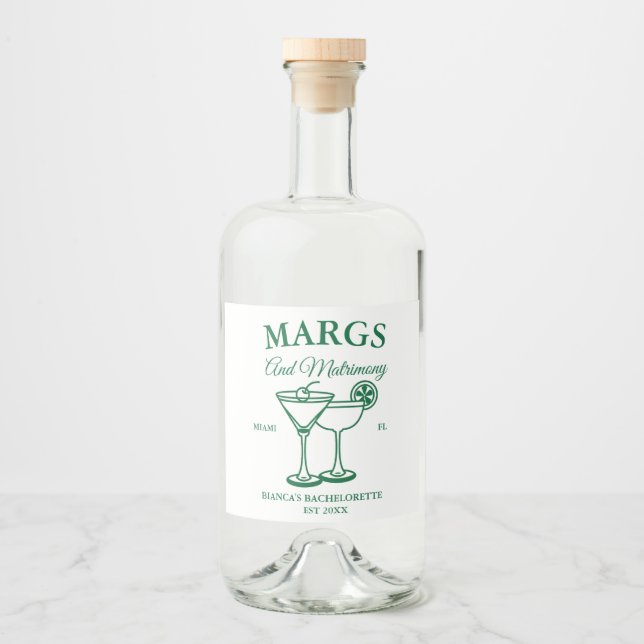 Partiet Margs och Matrimony Beach Bachelorette Spritflaskor Etikett (Framsida)