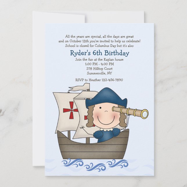 Partiinbjudan för Columbus Day Inbjudningar (Framsida)