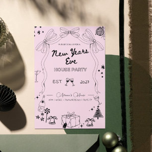 Partiinbjudan för handrawn Whimsical Nyårsafton Pa Inbjudningar