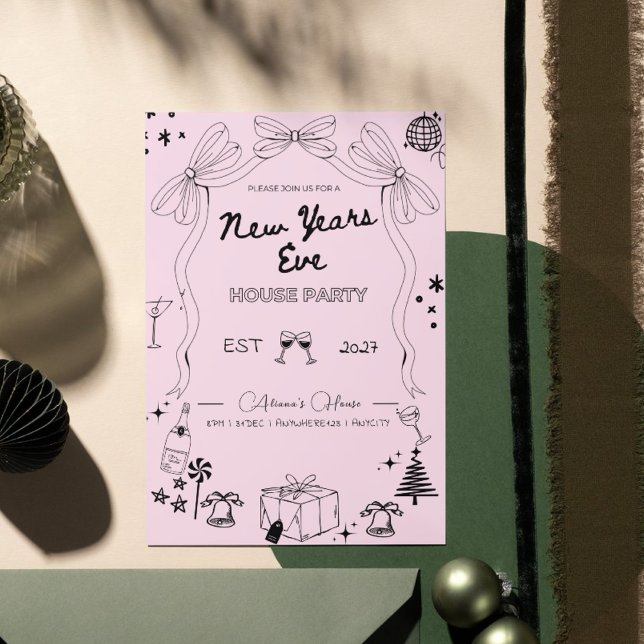 Partiinbjudan för handrawn Whimsical Nyårsafton Pa Inbjudningar (Skapare uppladdad)