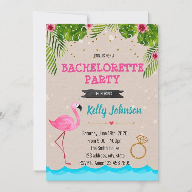 Partiinbjudan till Bachelorette flamingo bassäng Inbjudningar (Framsida)