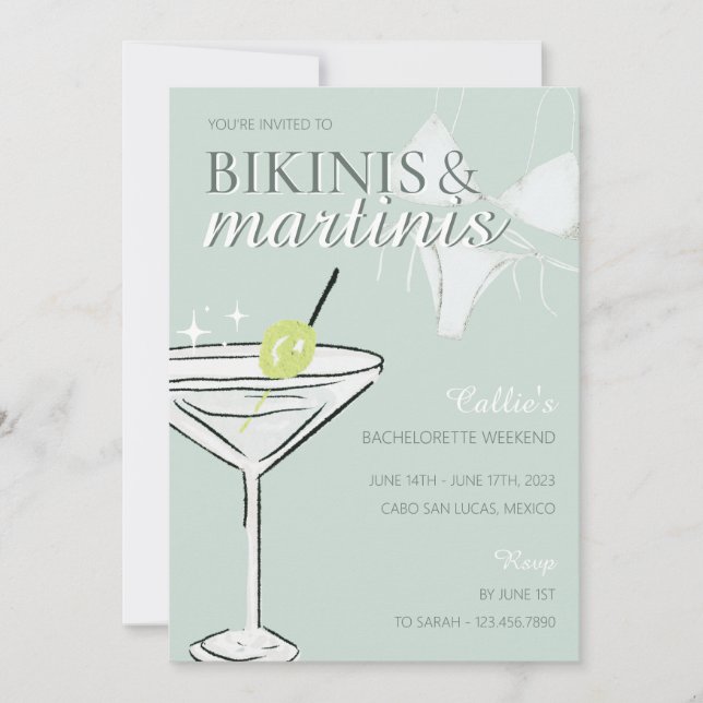 Partiinbjudan till Bikinis & Martinis Bachelorette Inbjudningar (Framsida)