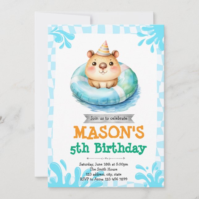 Partiinbjudan till Capybara bassäng Inbjudningar (Framsida)