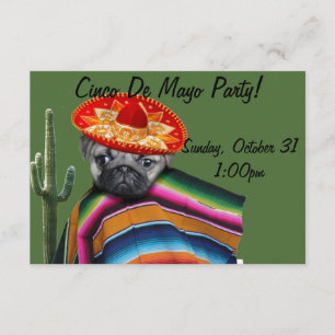 Partiinbjudan till Cinco de Mayo Pug hund Inbjudningar