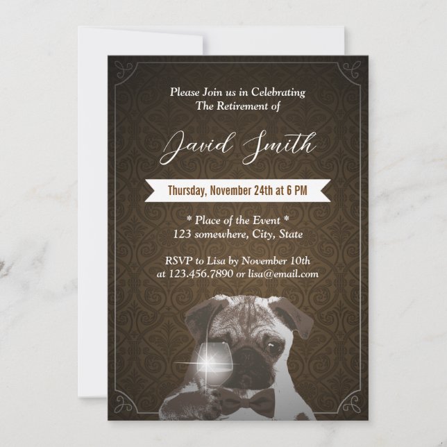 Partiinbjudan till Classy Pug & Vin Pension Inbjudningar (Framsida)