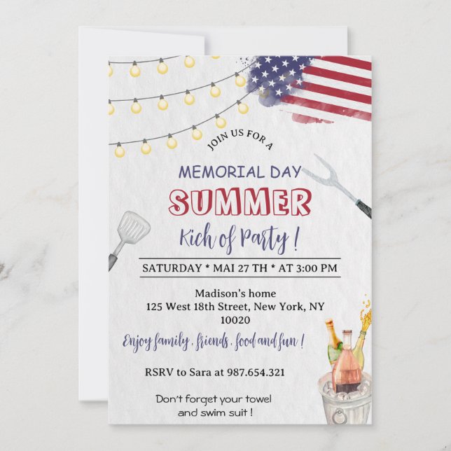 Partiinbjudan till Grill- och Chill Memorial Day Inbjudningar (Framsida)