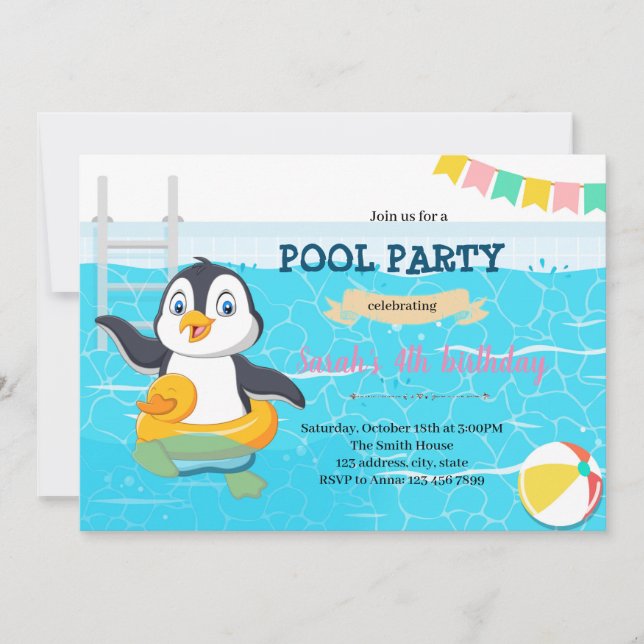 Partiinbjudan till Penguin bassäng Inbjudningar (Framsida)
